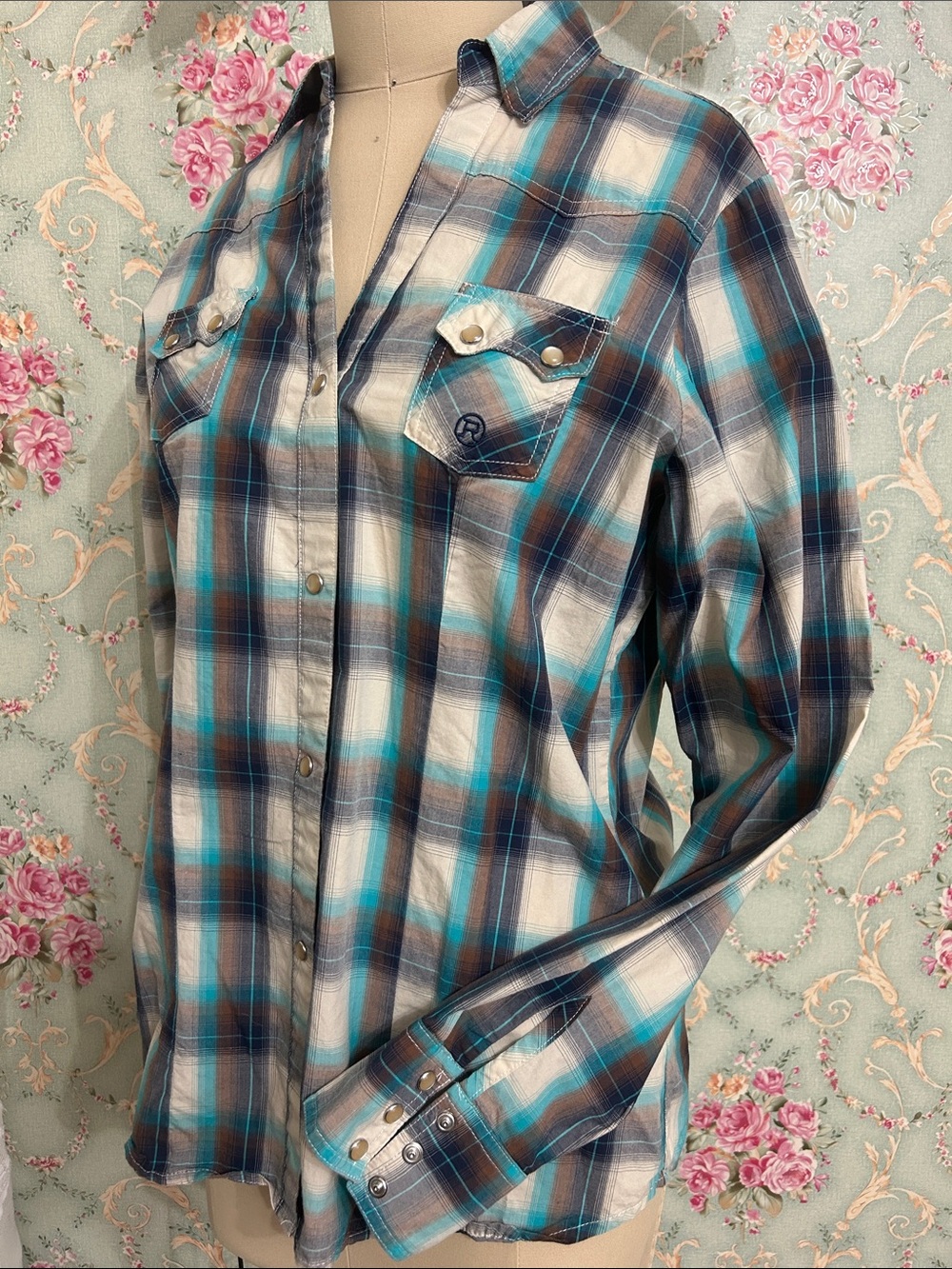 ROPER 100% cotton western rodeo top shirt long sleeve shirt great colors! Sz M-L